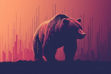 Bär vor roten Aktienkursen, symbolisch für den Bärenmarkt 