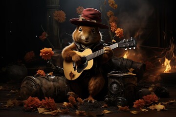 Autumn Serenade by a Whimsical Squirrel Musician