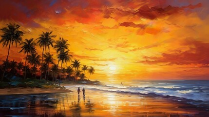 Fototapeta na wymiar Romantic Sunset Beach Walk