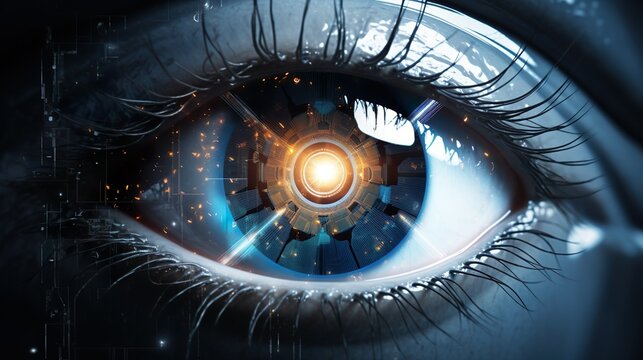 Futuristic cyborg eye with circuit board inside
