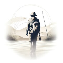 A minimalistic design of a fisherman silhouette