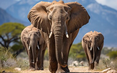 Elephants in the Etosha National Park, Namibia - obrazy, fototapety, plakaty