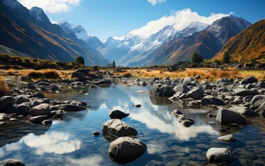 Natural landscape of New Zealand alps and lake in Himalayas