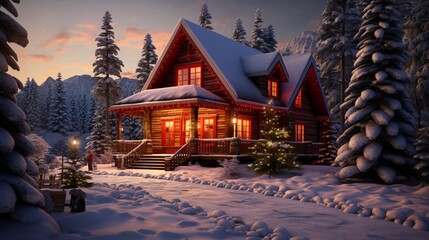 house in the snow - obrazy, fototapety, plakaty