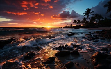 Fototapeta na wymiar Tropical beach at beautiful sunset. Nature background. Long exposure.