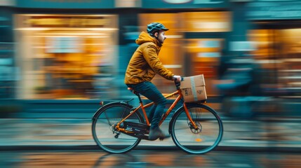 Panning Effect Photography: A delivery man delivering parcels on his bicycle