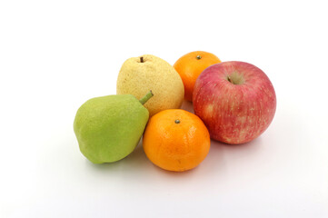 orange apple and Guava, isolated on white background
