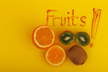 Fruits, slices of kiwi and orange