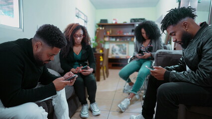 Social Bubble of Friends Hypnotized by Phones, Lack of Interaction. Group of Friends Engrossed in...