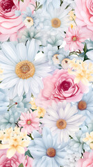 Seamless image. Floral Harmony: Pattern of Flowers, Perfect for Creative Decoupage and Craft Art