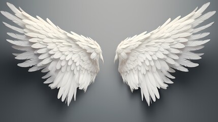 Realistic angel wings. White isolated pair of falcon wings, 3D bird wings design template. Vector concept white cute feathered wing animal on a transparent background - obrazy, fototapety, plakaty