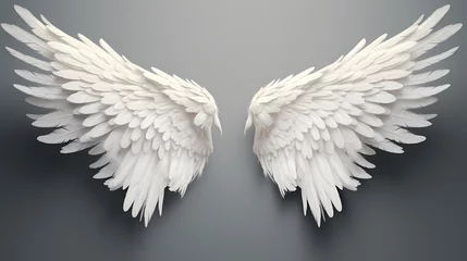 Foto op Plexiglas Realistic angel wings. White isolated pair of falcon wings, 3D bird wings design template. Vector concept white cute feathered wing animal on a transparent background © Michel 