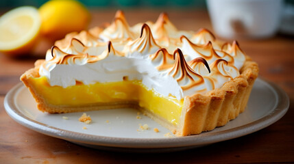 piece of lemon pie with whipped cream and lemon