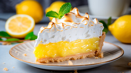 piece of lemon pie with whipped cream and lemon