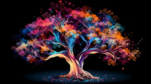Abstract tree landscape background with rainbow colors.