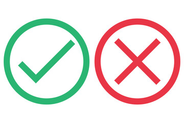 right and wrong icon with green and red, correct and incorrect symbol to guarantee the idea, agreement sign to confirm the right answer - obrazy, fototapety, plakaty
