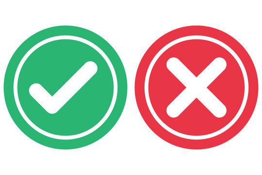 right and wrong icon with green and red, correct and incorrect symbol to guarantee the idea, agreement sign to confirm the right answer
