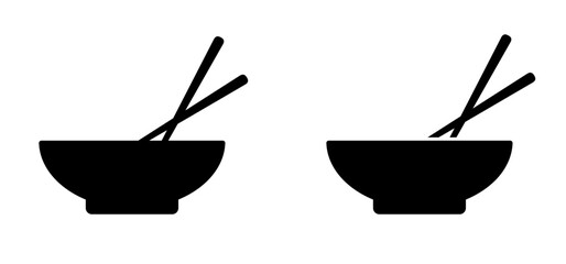 Cartoon bowl and eating chopsticks or Chinese chopsticks. In Chinese, chopsticks means kuizi. Food, sushi, noodles. Thai, Japanese or Asian cuisine. Restaurant tools. Kitchenware icon.