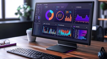 Computer dashboard with business and finance setting on detailed reporting