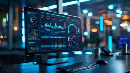 Computer dashboard with business and finance setting on detailed reporting