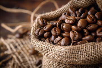 A pile of roasted brown coffee beans isolated on white