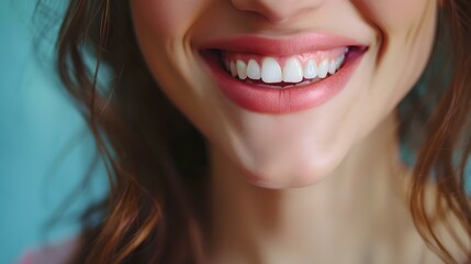 Close-up of a woman's radiant smile with white teeth and soft-focus background. capturing joy and positivity in portraiture. AI