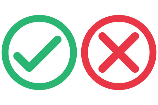 right and wrong icon with green and red, correct and incorrect symbol to guarantee the idea, agreement sign to confirm the right answer