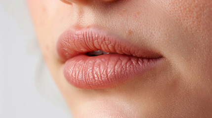 Fototapeta premium Natural lips close up, no retouching, natural skin texture