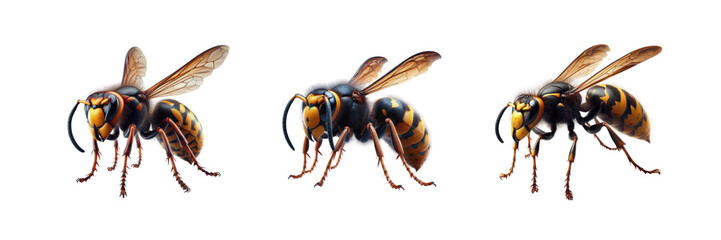 Set of hornets, illustration, isolated over on transparent white background