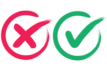 right and wrong icon with green and red, correct and incorrect symbol to guarantee the idea, agreement sign to confirm the right answer