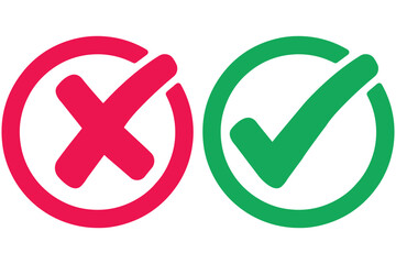 right and wrong icon with green and red, correct and incorrect symbol to guarantee the idea, agreement sign to confirm the right answer
