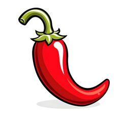 Cartoon minimalist simple red chili pepper illustration on clean white background, isolated vegetable design