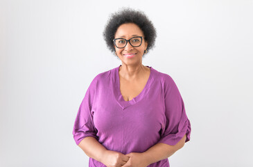 senior black American woman on white background studio
