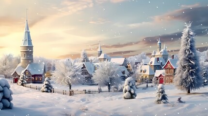 christmas village with snow in vintage style winter village landscape christmas holidays christmas