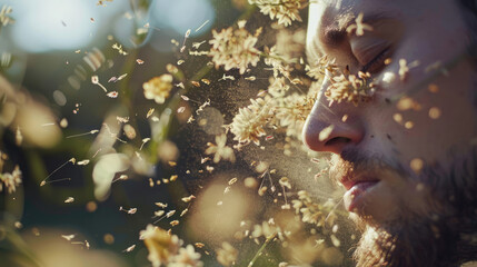 Fototapeta premium Portrait of man. Pollen allergies, seasonal allergic reactions
