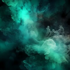 Fototapeta na wymiar Color mist. Ink water. Haze texture. Fantasy night sky. Blue green shiny glitter steam cloud blend on dark black abstract art background.