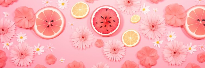 Natural grapefruit on pink background - obrazy, fototapety, plakaty