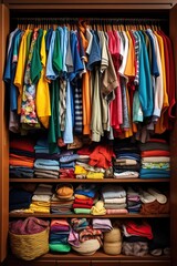Organized Clothes Storage with Summer Shirts and Shorts