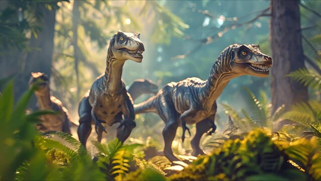 AI-generated dinosaurs in a prehistoric landscape. Perfect for educational materials, scientific publications, and digital art. The concept of time when dinosaurs ruled the Earth.
