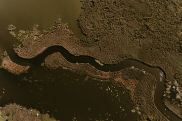Aerial photography. curved river flow line Ukraine
