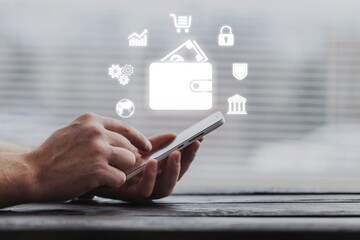Businessman Hand Mobile Phone with Mobile banking,