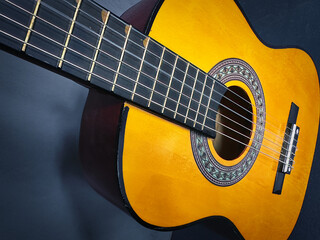 Close-up photo of an acoustic guitar