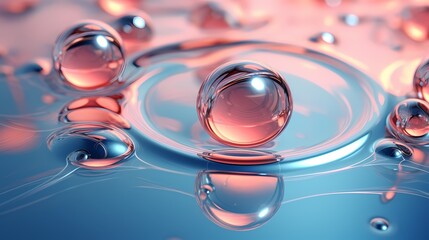 Cosmetic Essence, Liquid bubble, Molecule inside Liquid Bubble on Water Background. - obrazy, fototapety, plakaty