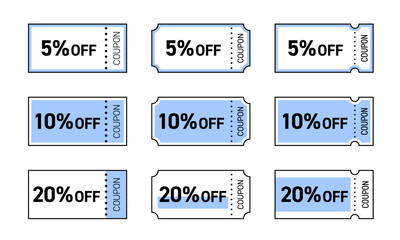 5%、10%、20%割引のクーポンチケット