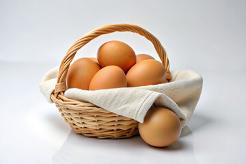 eggs in a basket isolated on white