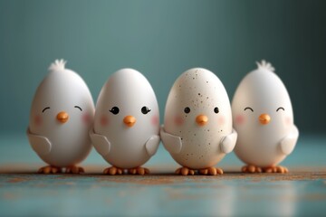 Multiple eggs with different facial expressions drawn on them. Each egg has a unique expression, showcasing creativity and imagination. - Powered by Adobe