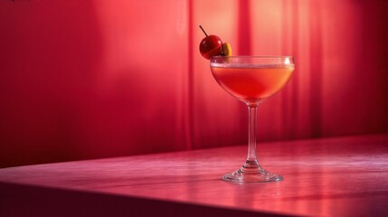 cocktail with cherry on orange background