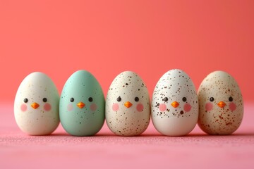 The image shows a row of eggs with faces painted on them.