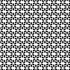 Abstract Seamless Floral Pattern Design. Black and white background.