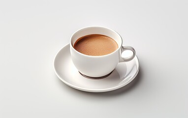A cup of coffee on a plate isolated on white background. A cup of espresso